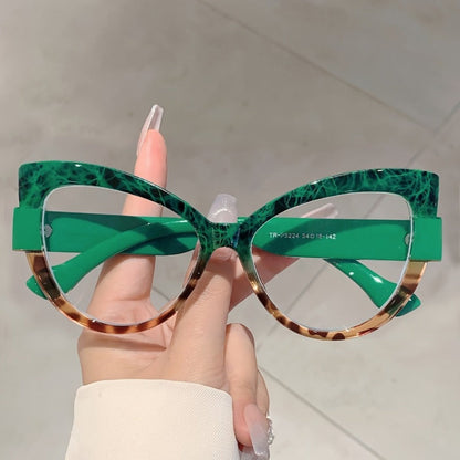 Sunglasses for Women - Cat Eye Glasses Oversized Leopard Print Color Block Gradient Frame Cute - product detail view 10
