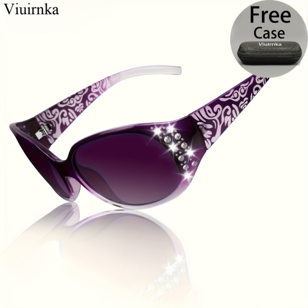 Sunglasses for Women - Cat Eye Rhinestone Embellished Floral Design Leopard Tea Lightweight - product detail view 4