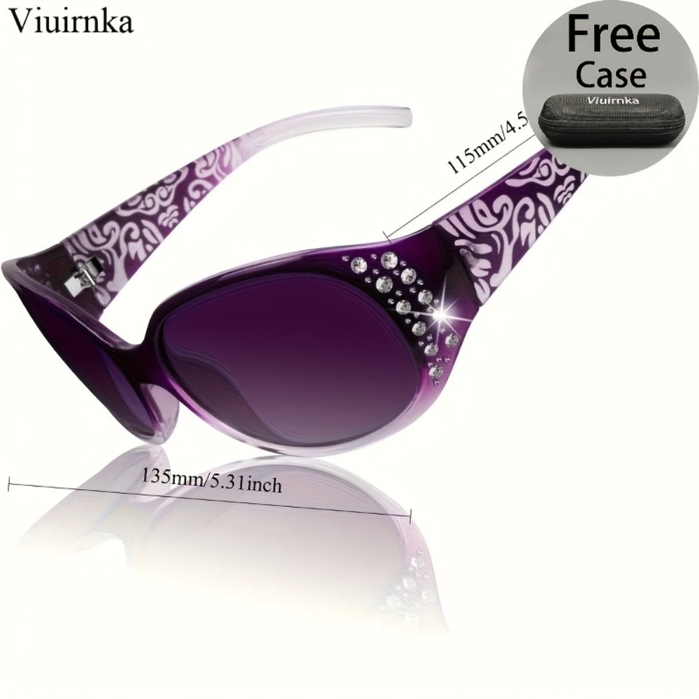 Sunglasses for Women - Cat Eye Rhinestone Embellished Floral Design Leopard Tea Lightweight - product detail view 5
