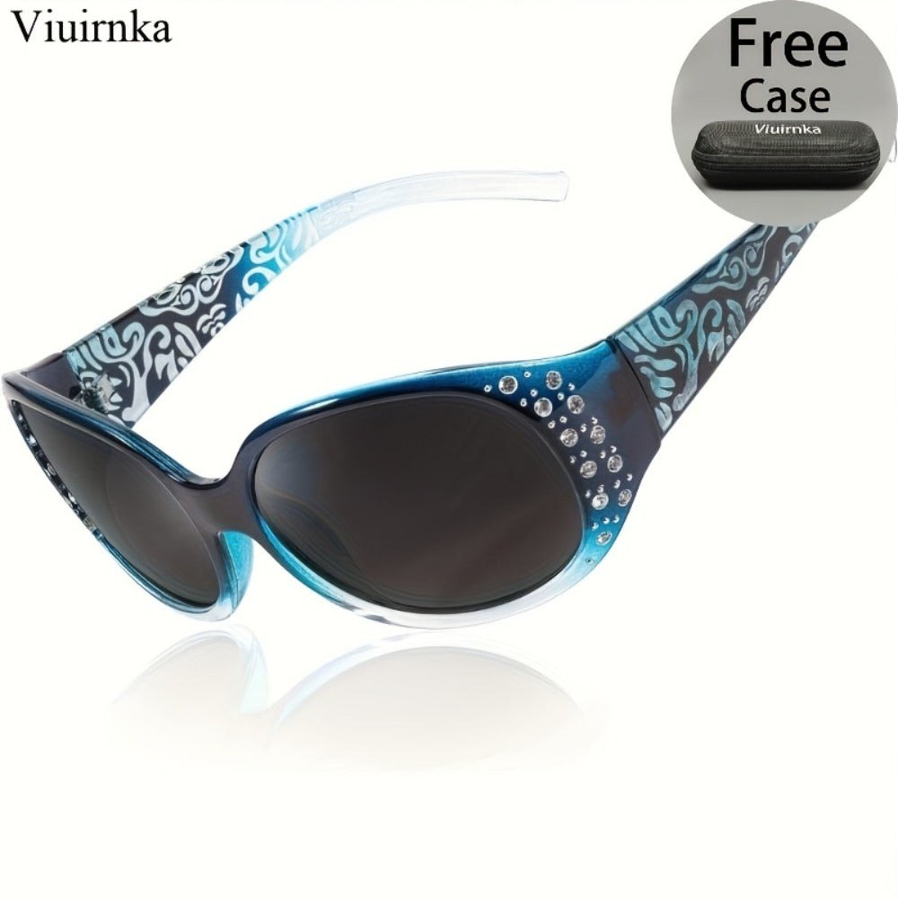 Sunglasses for Women - Cat Eye Rhinestone Embellished Floral Design Leopard Tea Lightweight - product detail view 6