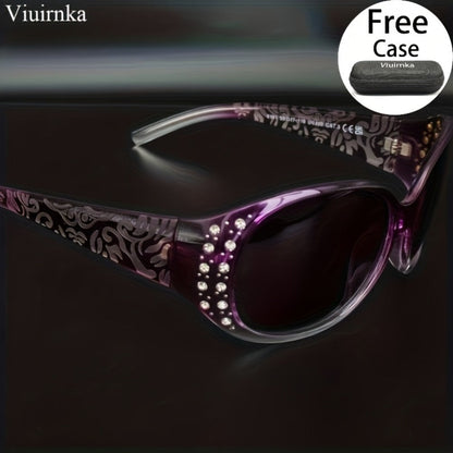 Sunglasses for Women - Cat Eye Rhinestone Embellished Floral Design Leopard Tea Lightweight - product detail view 9