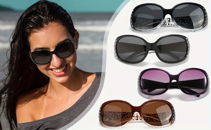 Sunglasses for Women - Cat Eye Rhinestone Embellished Floral Design Leopard Tea Lightweight - product detail view 11