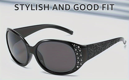 Sunglasses for Women - Cat Eye Rhinestone Embellished Floral Design Leopard Tea Lightweight - product detail view 12