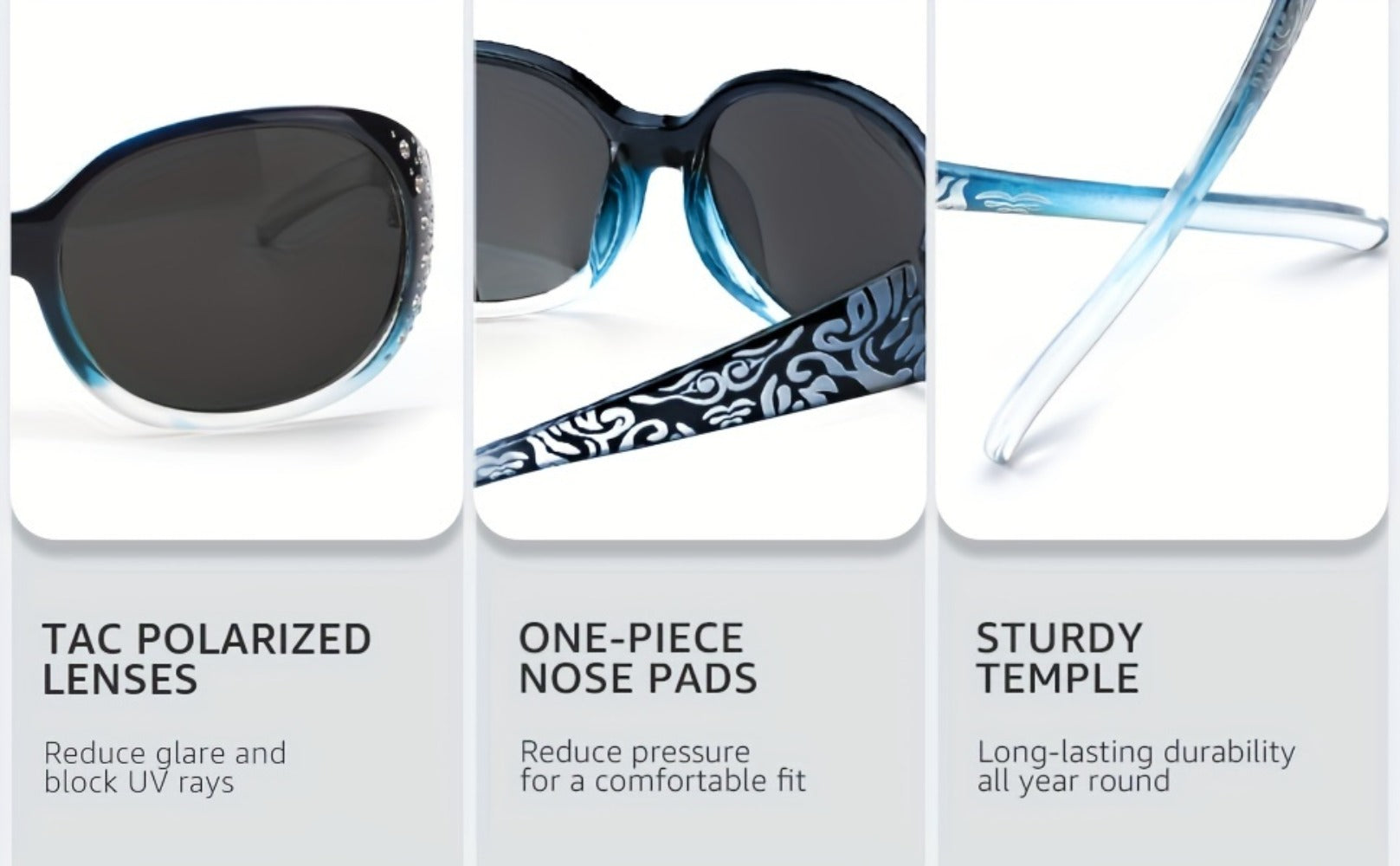 Sunglasses for Women - Cat Eye Rhinestone Embellished Floral Design Leopard Tea Lightweight - product detail view 13