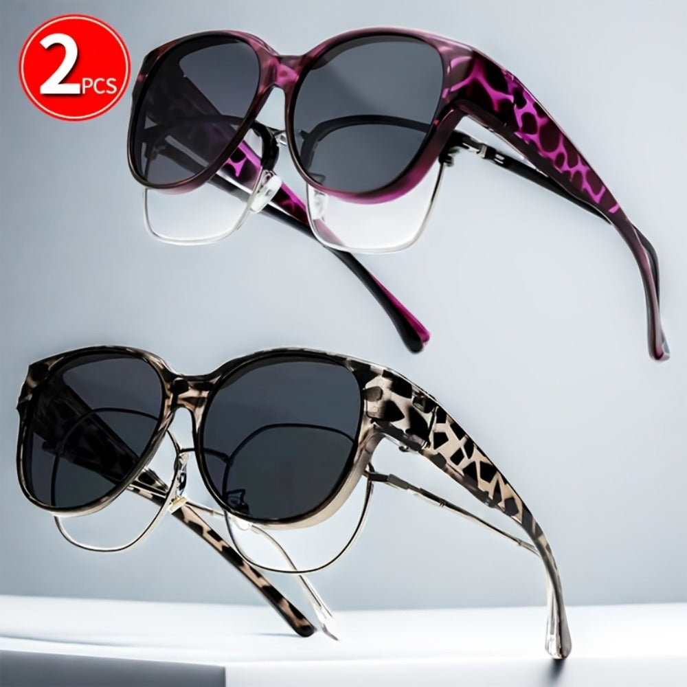 Sunglasses for Men - Clip On Glasses 2 Pack Retro Vintage Round Frames No Tools Needed - main product view