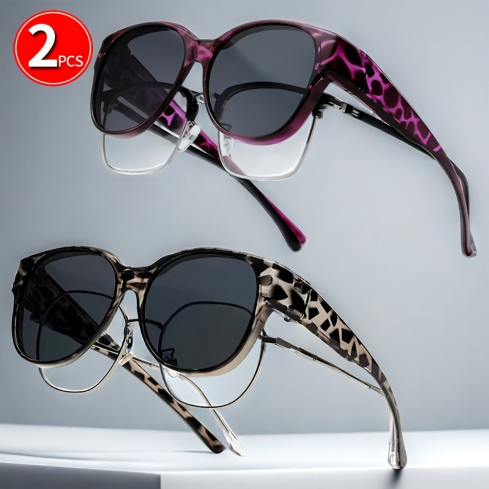 Sunglasses for Men - Clip On Glasses 2 Pack Retro Vintage Round Frames No Tools Needed - product detail view 12