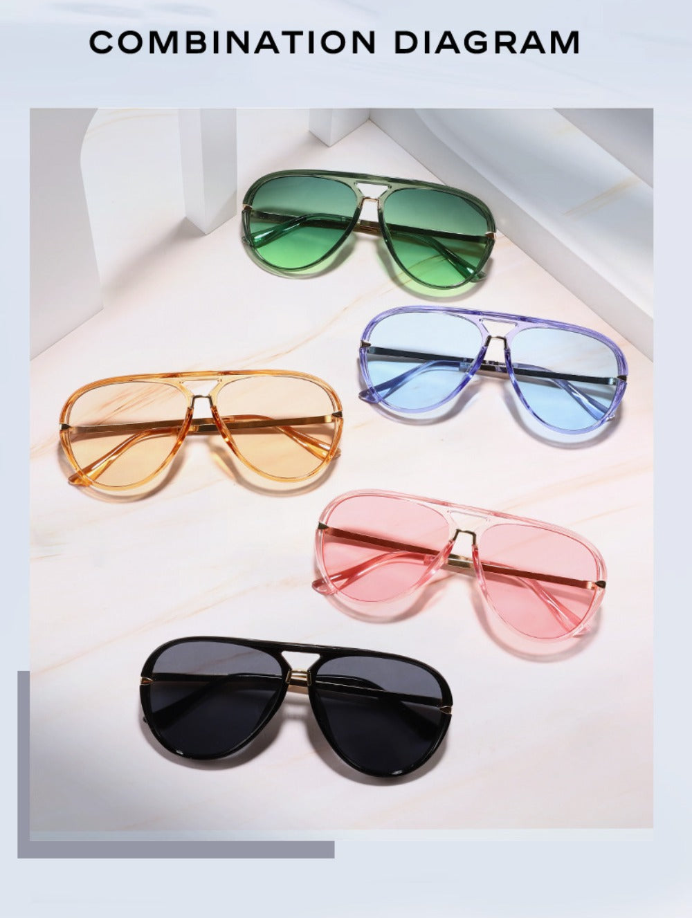 Sunglasses for Men - Double Bridge Women Retro Vintage UV Protection Unisex Lightweight Shades - product detail view 22