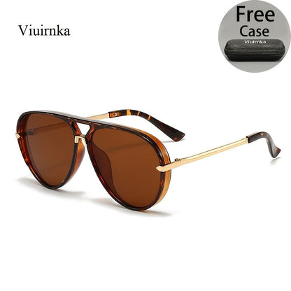 Sunglasses for Men - Double Bridge Women Retro Vintage UV Protection Unisex Lightweight Shades - product detail view 34