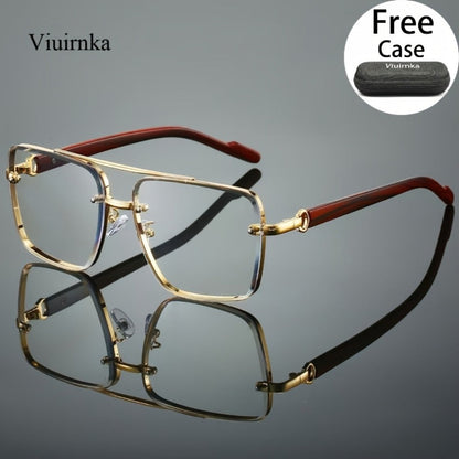 Sunglasses for Men - Double Bridge UV400 Wood Grain Luxury Frame - Square Retro Gradient Tinted - product detail view 10