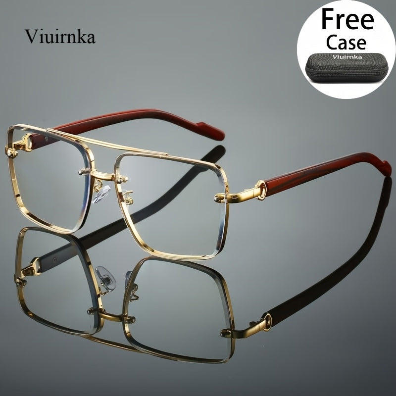 Sunglasses for Men - Double Bridge UV400 Wood Grain Luxury Frame - Square Retro Gradient Tinted - product detail view 14
