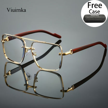 Sunglasses for Men - Double Bridge UV400 Wood Grain Luxury Frame - Square Retro Gradient Tinted - product detail view 14