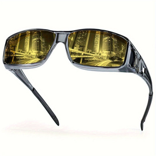 Sunglasses for Men - Fit Over Night Vision Glasses for Prescription Wearers Anti-Glare Yellow - main product view