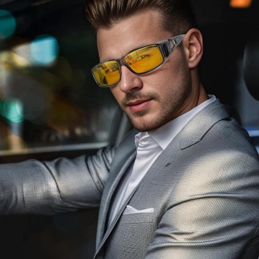 Sunglasses for Men - Fit Over Night Vision Glasses for Prescription Wearers Anti-Glare Yellow - product detail view 2