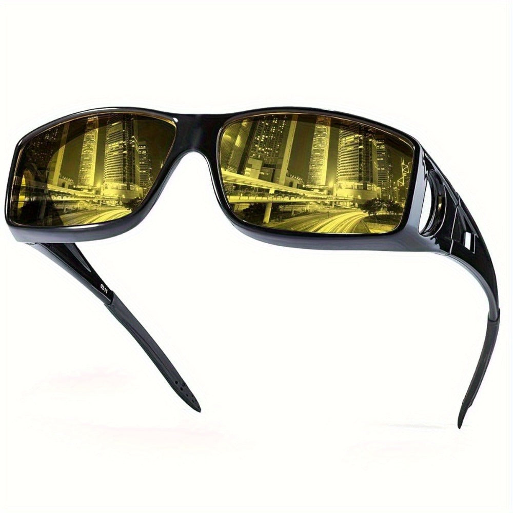 Sunglasses for Men - Fit Over Night Vision Glasses for Prescription Wearers Anti-Glare Yellow - product detail view 5