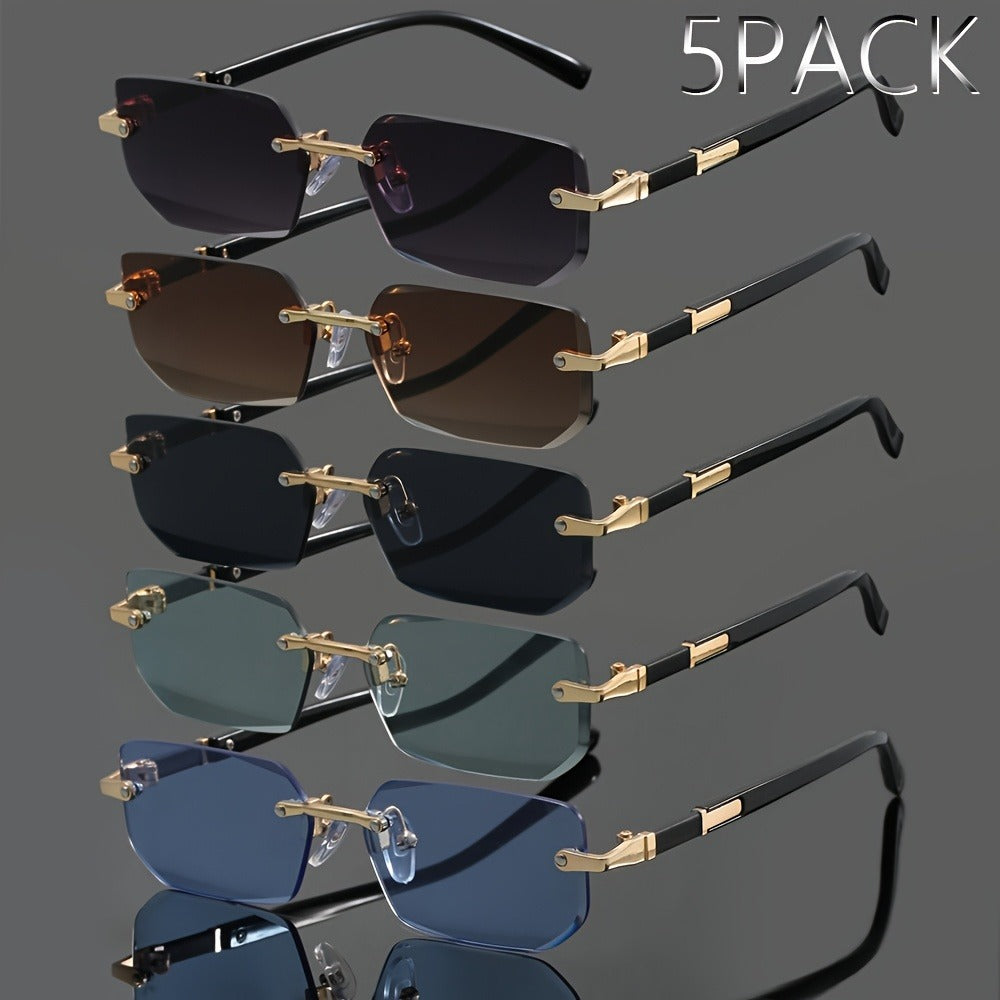 Sunglasses for Men - Frameless Set 5 Pack - Metal Rimless Oval Lens UV Protection Lightweight - main product view
