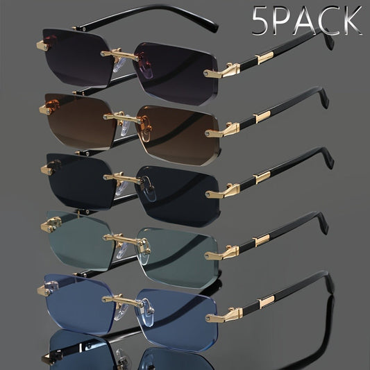 Sunglasses for Men - Frameless Set 5 Pack - Metal Rimless Oval Lens UV Protection Lightweight - main product view