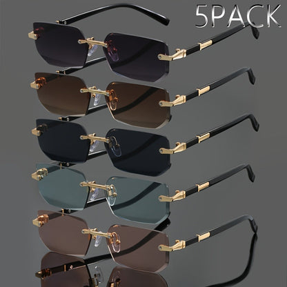 Sunglasses for Men - Frameless Set 5 Pack - Metal Rimless Oval Lens UV Protection Lightweight - product detail view 3
