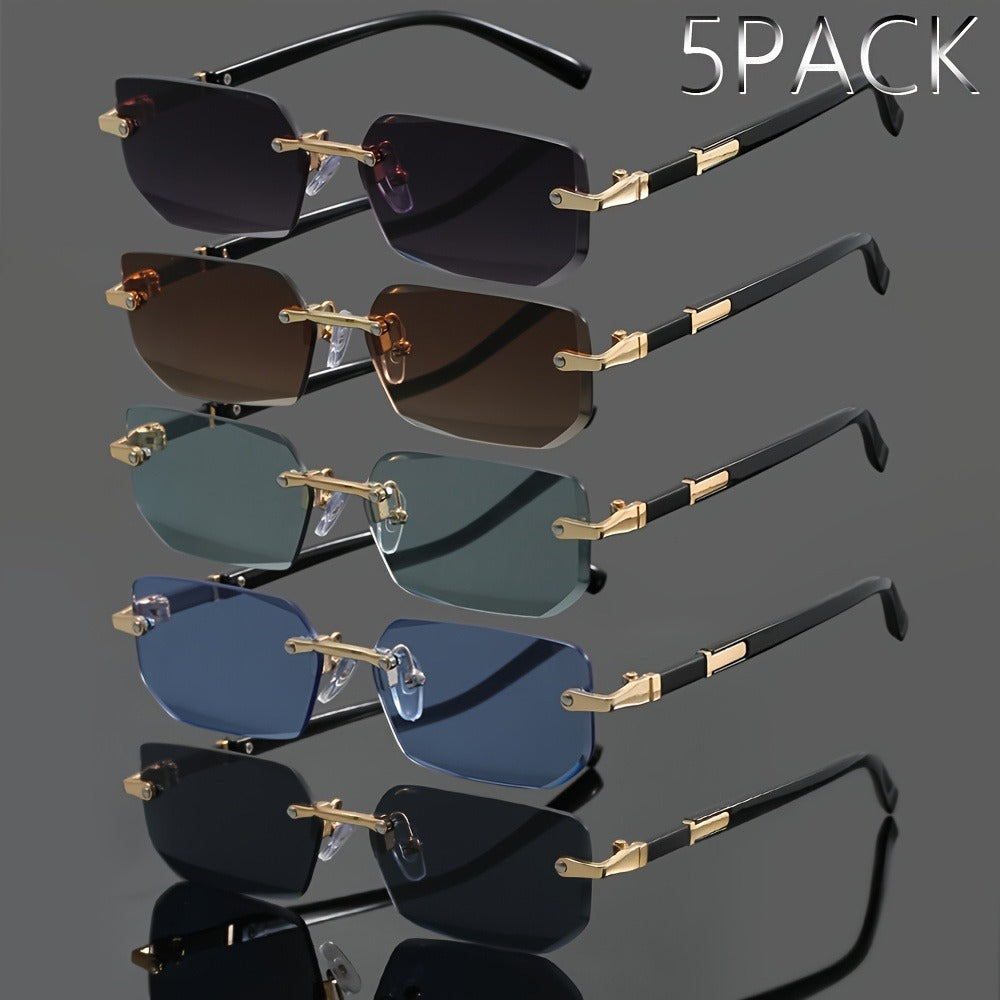 Sunglasses for Men - Frameless Set 5 Pack - Metal Rimless Oval Lens UV Protection Lightweight - product detail view 4