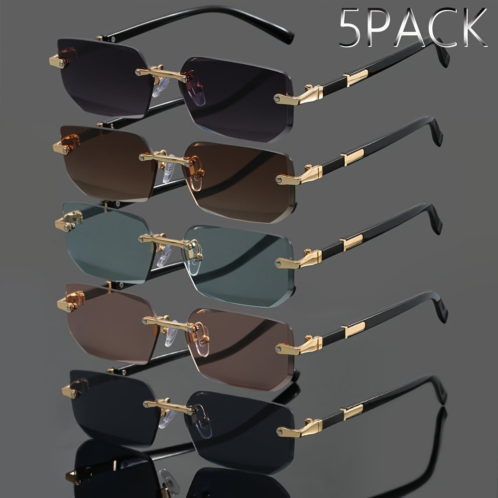 Sunglasses for Men - Frameless Set 5 Pack - Metal Rimless Oval Lens UV Protection Lightweight - product detail view 5