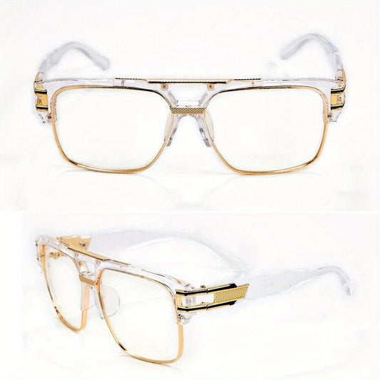 Sunglasses for Men - Hip Hop Glasses Clear Lens Vintage Gold Metal Frame Fashion Eyewear for - product detail view 2