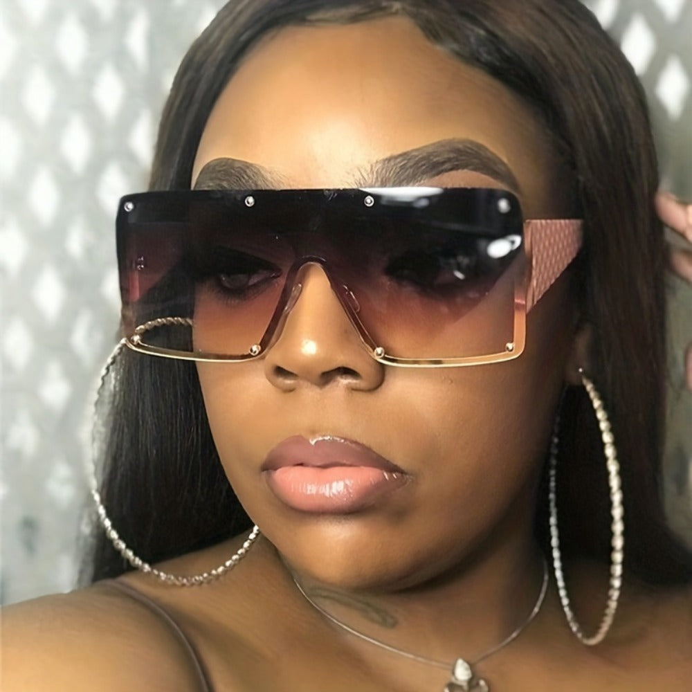 Sunglasses for Women - Large Frame Glasses Wide Brim Rhinestone Edge Accent Fashion Eyewear - product detail view 5
