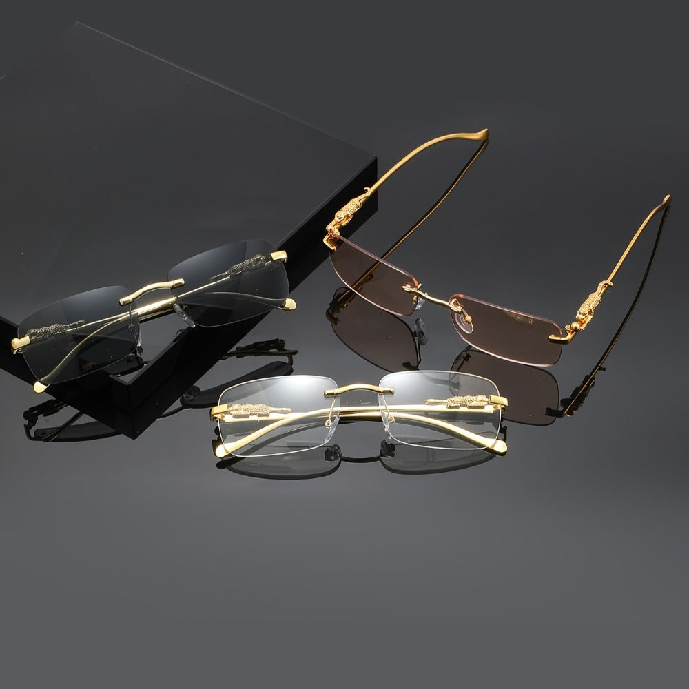 Sunglasses for Men - Leopard Print Frameless Square Gold Frame - Fashion Eyewear Unisex Women - product detail view 2