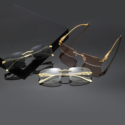 Sunglasses for Men - Leopard Print Frameless Square Gold Frame - Fashion Eyewear Unisex Women - product detail view 2