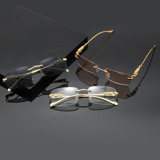 Sunglasses for Men - Leopard Print Frameless Square Gold Frame - Fashion Eyewear Unisex Women - product detail view 2