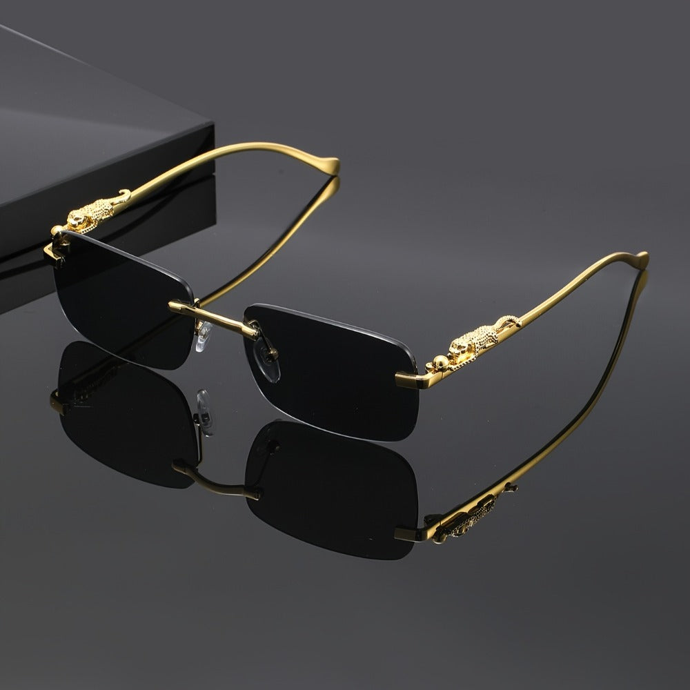 Sunglasses for Men - Leopard Print Frameless Square Gold Frame - Fashion Eyewear Unisex Women - product detail view 3