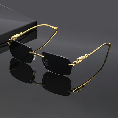 Sunglasses for Men - Leopard Print Frameless Square Gold Frame - Fashion Eyewear Unisex Women - product detail view 3