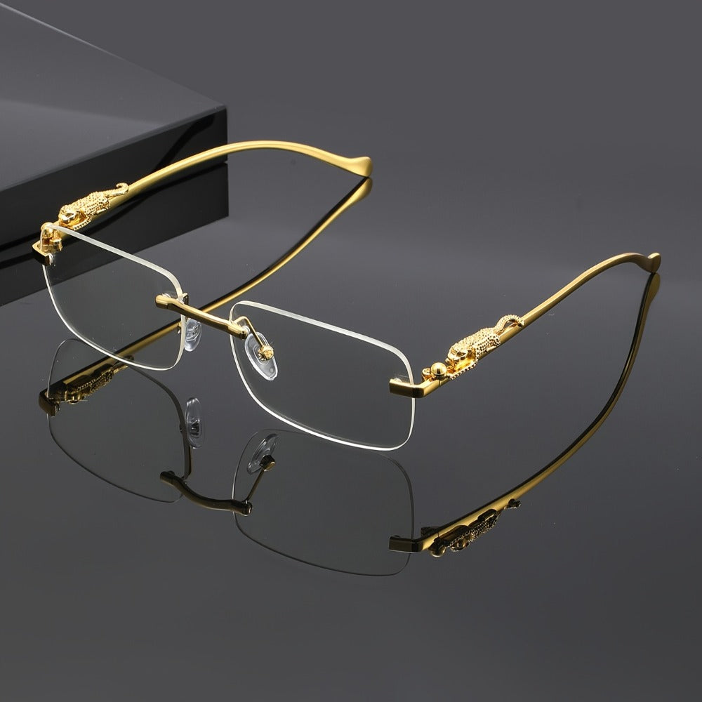 Sunglasses for Men - Leopard Print Frameless Square Gold Frame - Fashion Eyewear Unisex Women - product detail view 4