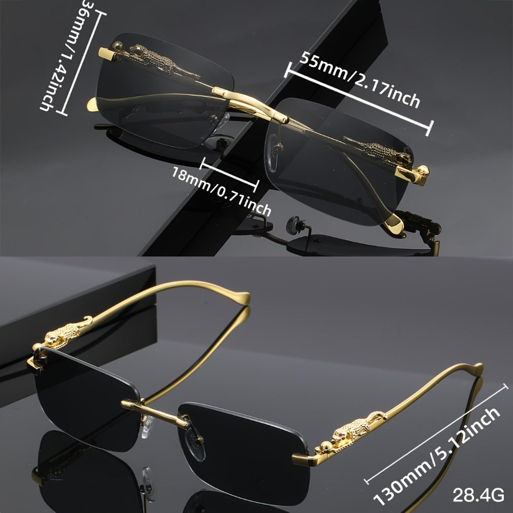 Sunglasses for Men - Leopard Print Frameless Square Gold Frame - Fashion Eyewear Unisex Women - product detail view 5