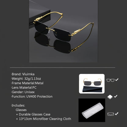 Sunglasses for Men - Leopard Print Frameless Square Gold Frame - Fashion Eyewear Unisex Women - product detail view 6