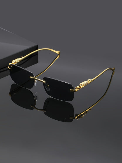 Sunglasses for Men - Leopard Print Frameless Square Gold Frame - Fashion Eyewear Unisex Women - product detail view 7