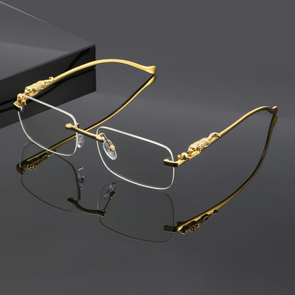 Sunglasses for Men - Leopard Print Frameless Square Gold Frame - Fashion Eyewear Unisex Women - product detail view 9