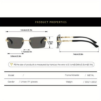 Sunglasses for Men - Luxury Frameless Gold Frame Leopard Arms UV400 Narrow Rectangular Lens - product detail view 2