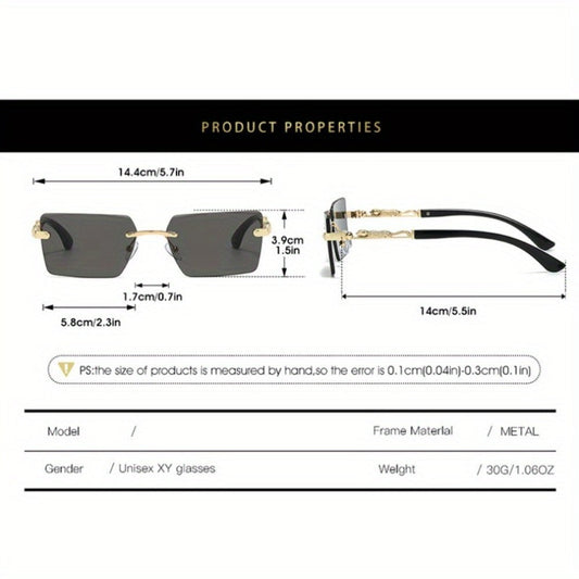 Sunglasses for Men - Luxury Frameless Gold Frame Leopard Arms UV400 Narrow Rectangular Lens - product detail view 2