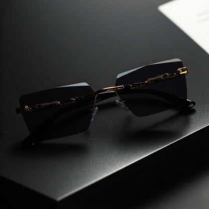Sunglasses for Men - Luxury Frameless Gold Frame Leopard Arms UV400 Narrow Rectangular Lens - product detail view 6