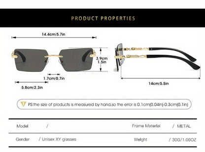 Sunglasses for Men - Luxury Frameless Gold Frame Leopard Arms UV400 Narrow Rectangular Lens - product detail view 11
