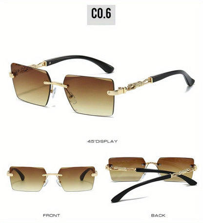 Sunglasses for Men - Luxury Frameless Gold Frame Leopard Arms UV400 Narrow Rectangular Lens - product detail view 15