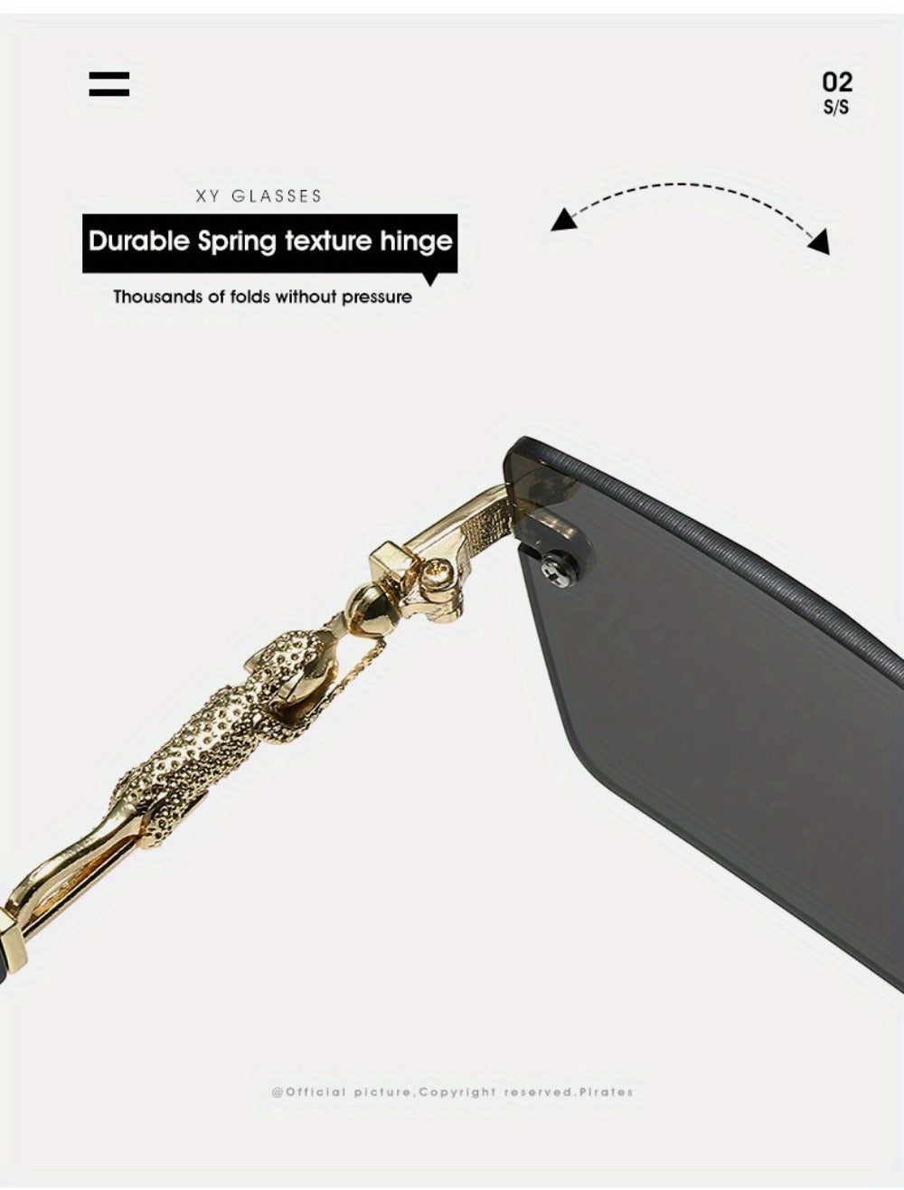 Sunglasses for Men - Luxury Frameless Gold Frame Leopard Arms UV400 Narrow Rectangular Lens - product detail view 18