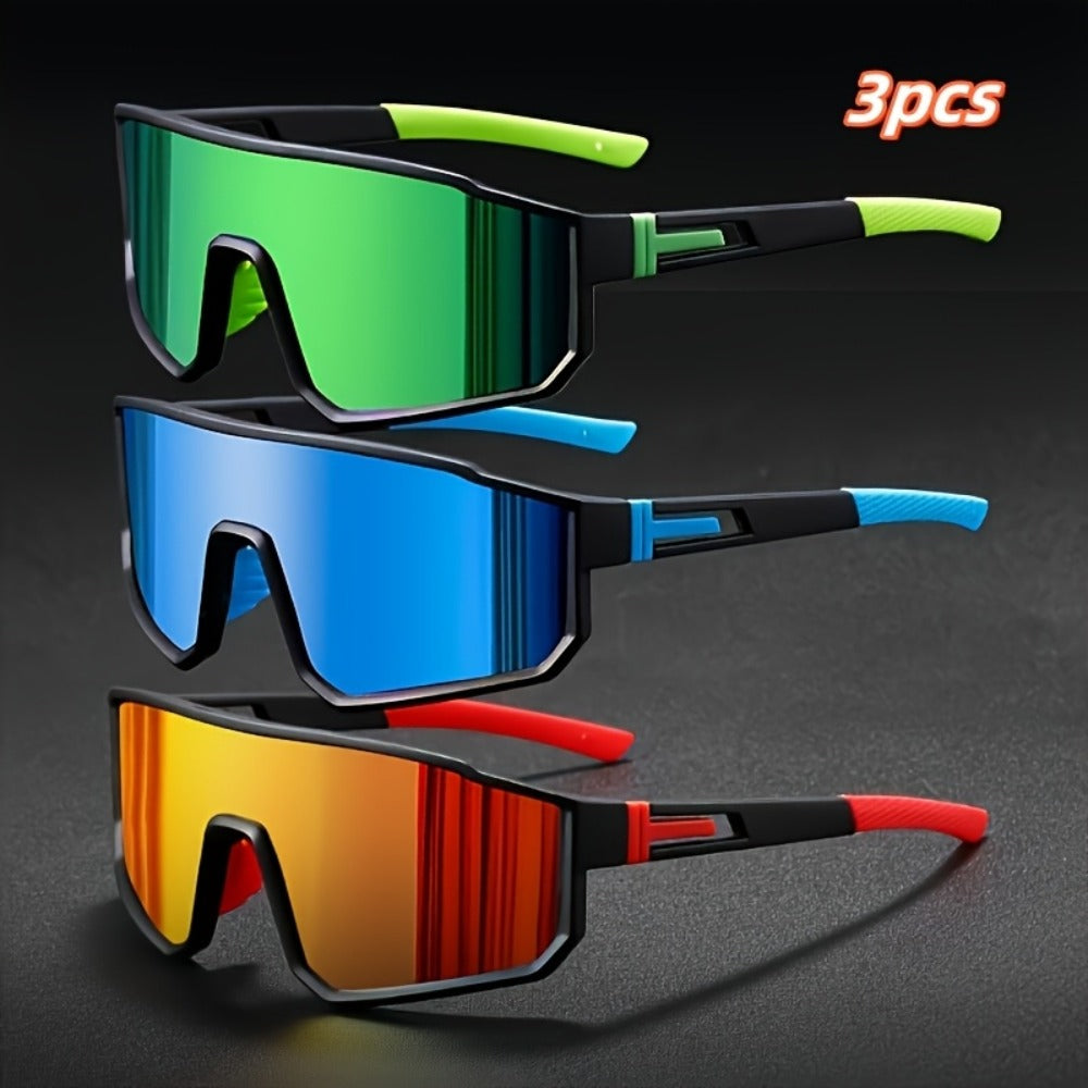 Sunglasses for Men - Mirrored 3 Pack Set Colorful Reflective Lenses, PC Polycarbonate Frame - product detail view 5