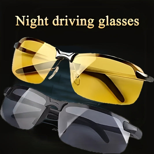 Sunglasses for Men - Night Vision Glasses 2 Pack Anti-Glare Driving Half Frame TAC Lens for - main product view