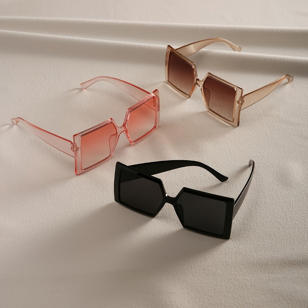 Sunglasses for Women - Oversized Fashion Glasses for 3 Pack Large Frame Flat Top Square Pink - product detail view 2