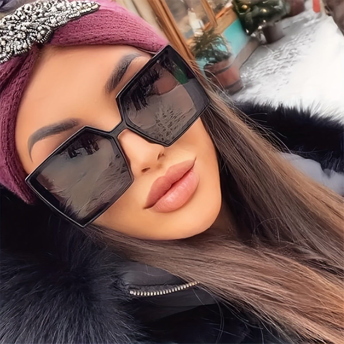 Sunglasses for Women - Oversized for Fashion Luxury Thick Frame Big Lens Shades Black Gray - product detail view 7