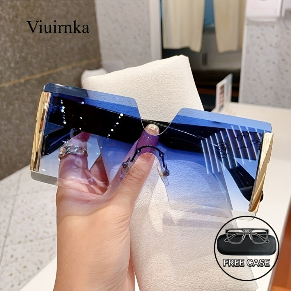 Sunglasses for Women - Oversized Frameless Glasses Gold Frame Retro Square Fashion Eyewear with - main product view