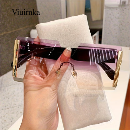 Sunglasses for Women - Oversized Frameless Glasses Gold Frame Retro Square Fashion Eyewear with - product detail view 2