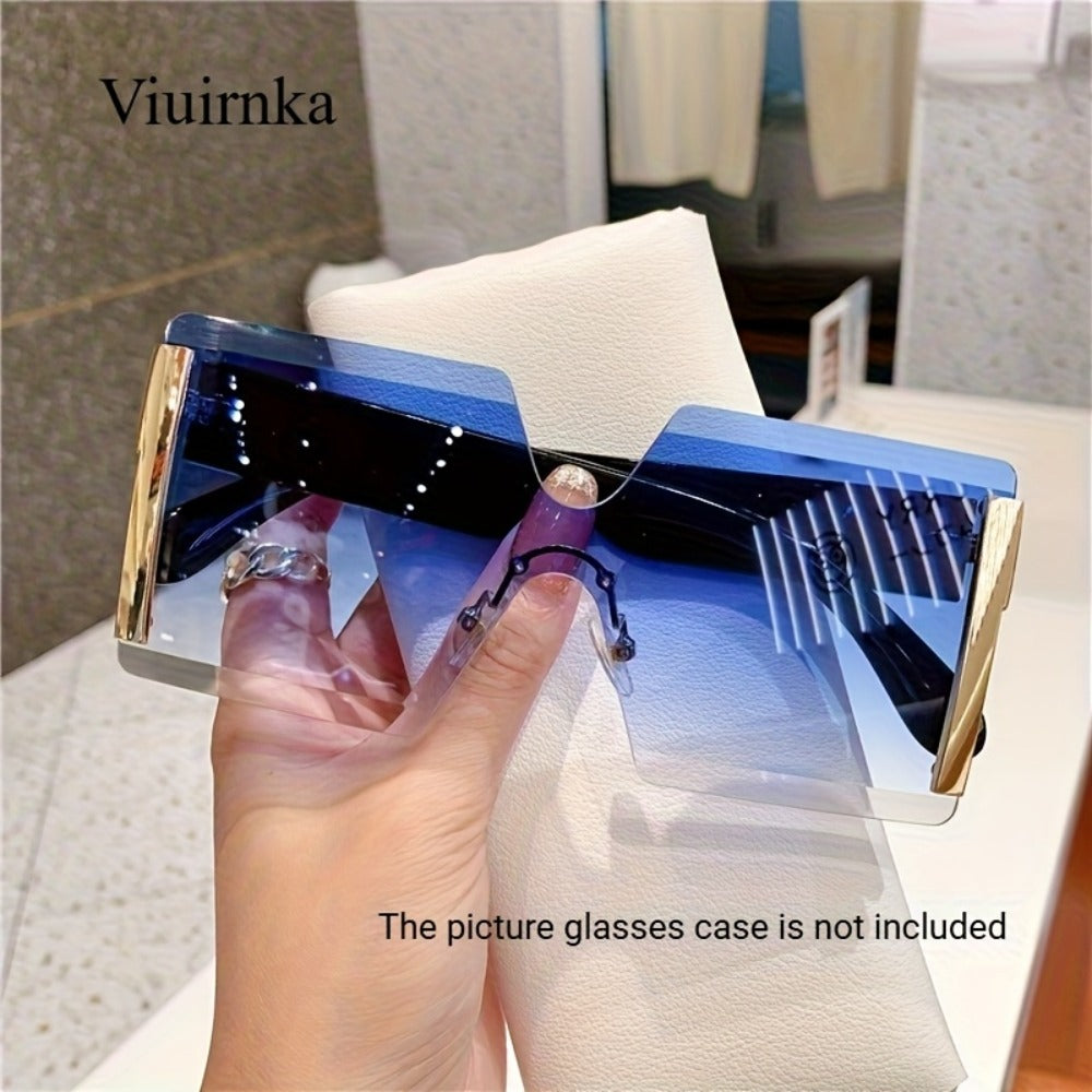 Sunglasses for Women - Oversized Frameless Glasses Gold Frame Retro Square Fashion Eyewear with - product detail view 5