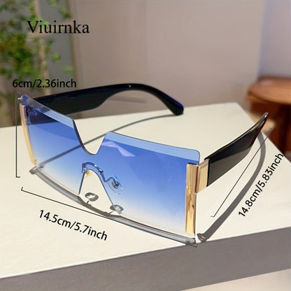 Sunglasses for Women - Oversized Frameless Glasses Gold Frame Retro Square Fashion Eyewear with - product detail view 6