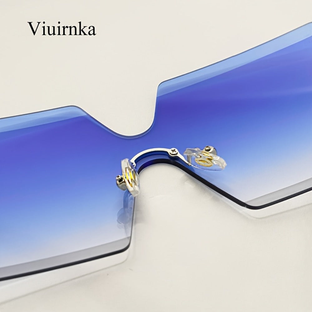 Sunglasses for Women - Oversized Frameless Glasses Gold Frame Retro Square Fashion Eyewear with - product detail view 8